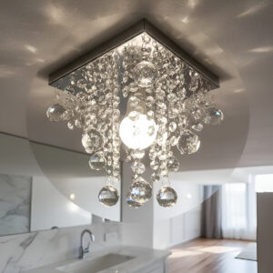 Lustre Plafon Cristal Champanhe Ou Translúcido Vai Montado Inox Bivolt