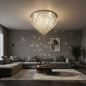 Lustre Grande 80cm Cristal Legítimo K9 Alto Brilho Base Inox Altura 60cm Lâmpadas G9