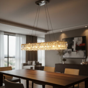 Pendente Base Dourada E Cristal Para Mesa Balcão Vai Montado